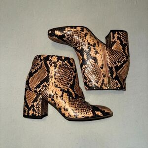 Franco Sarto Trudy Women's 7.5M Boot Tan Black Leather Snake Skin Side Zip Boot